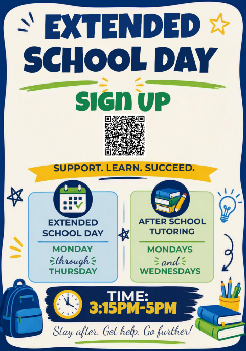 Extended School Day M-Th & Tutoring M & W, both available 3:15-5p. - 