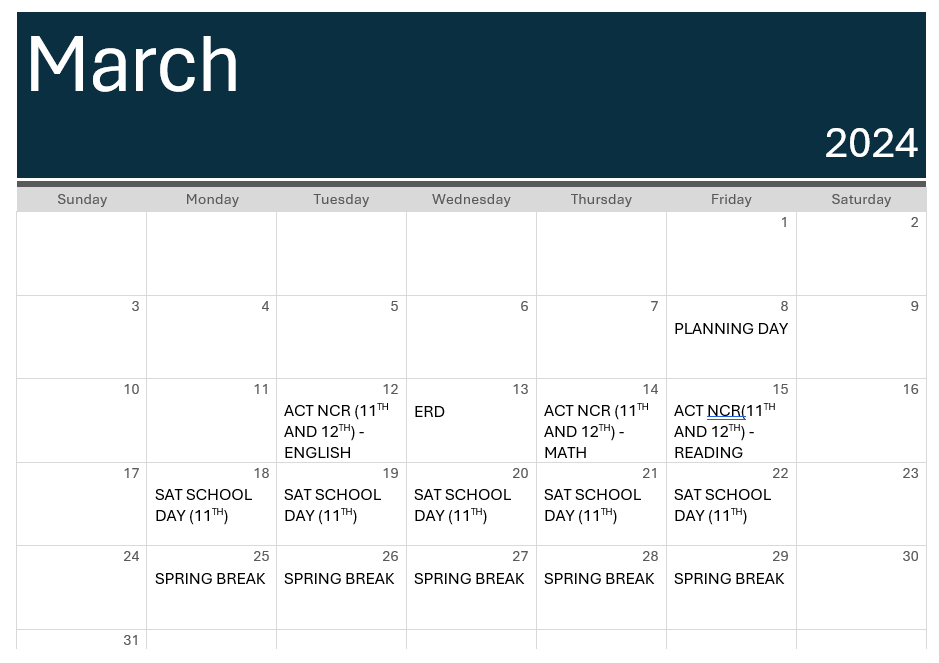 Spring Testing Calendars | Anclote High School